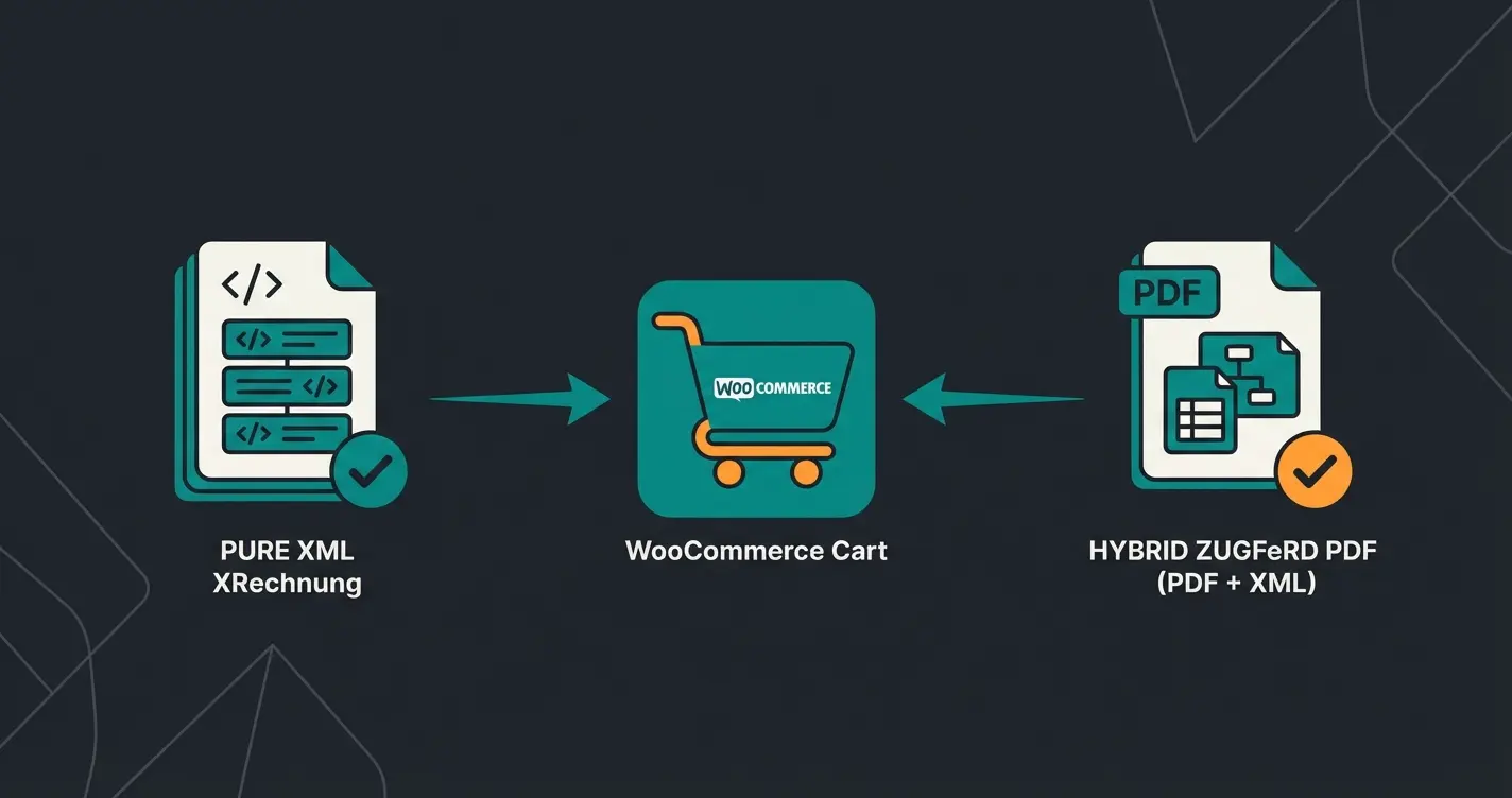 E-invoice formats comparison XRechnung vs ZUGFeRD for WooCommerce accounting